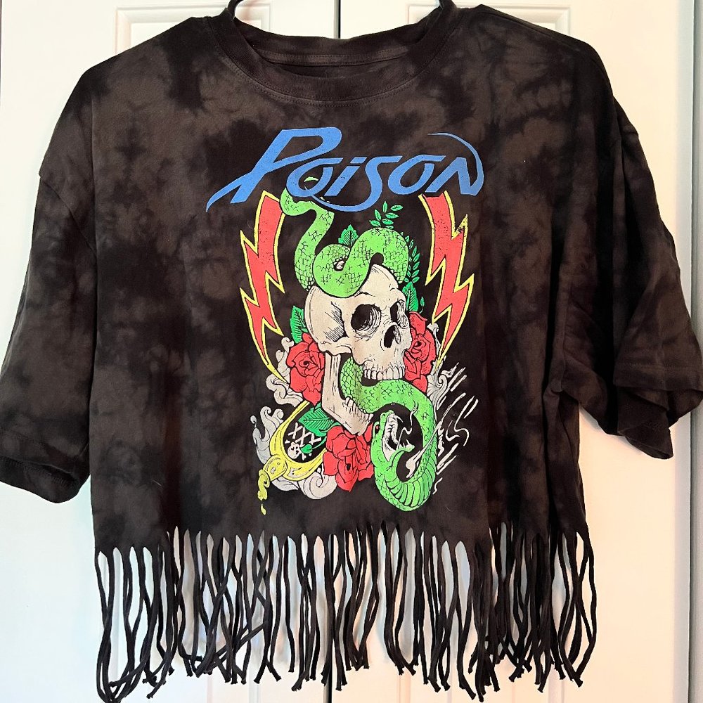 POISON Women's Frayed Crop Top Oversized T-shirt